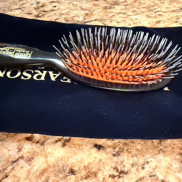 Mason Pearson Pocket Mixture Bristle Hair Brush with black velvet drawstring bag - Picture 3 of 9